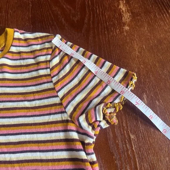 Wild Fable || Women’s Multicolor Striped Crop Casual Summer Top Ruffle Hem M - Picture 6 of 6